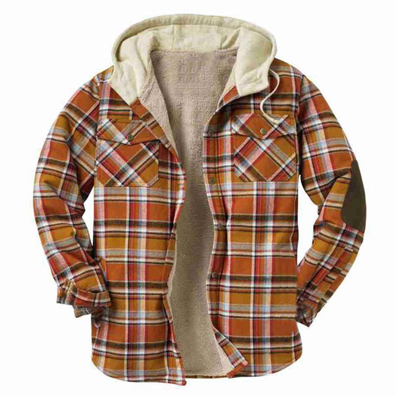 Vêtements pour hommes automne et hiver veste chemise à capuche à imprimé écossais plus veste épaisse en velours_voghion.com