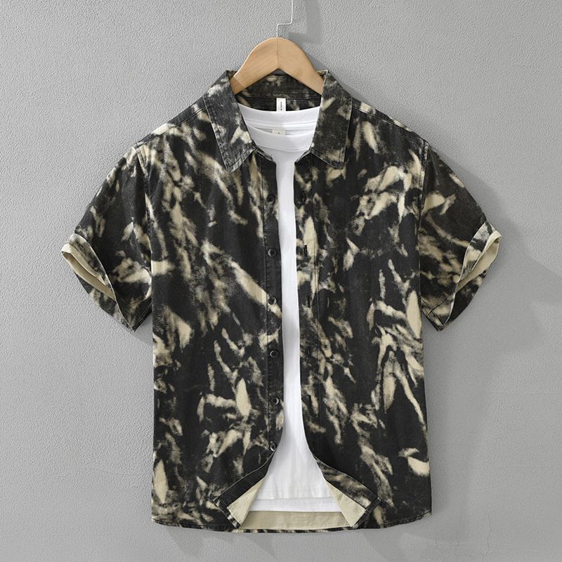 Camicia a maniche corte stampata alla moda per uomo, alla moda e versatile, top casual e ampio._voghion.com