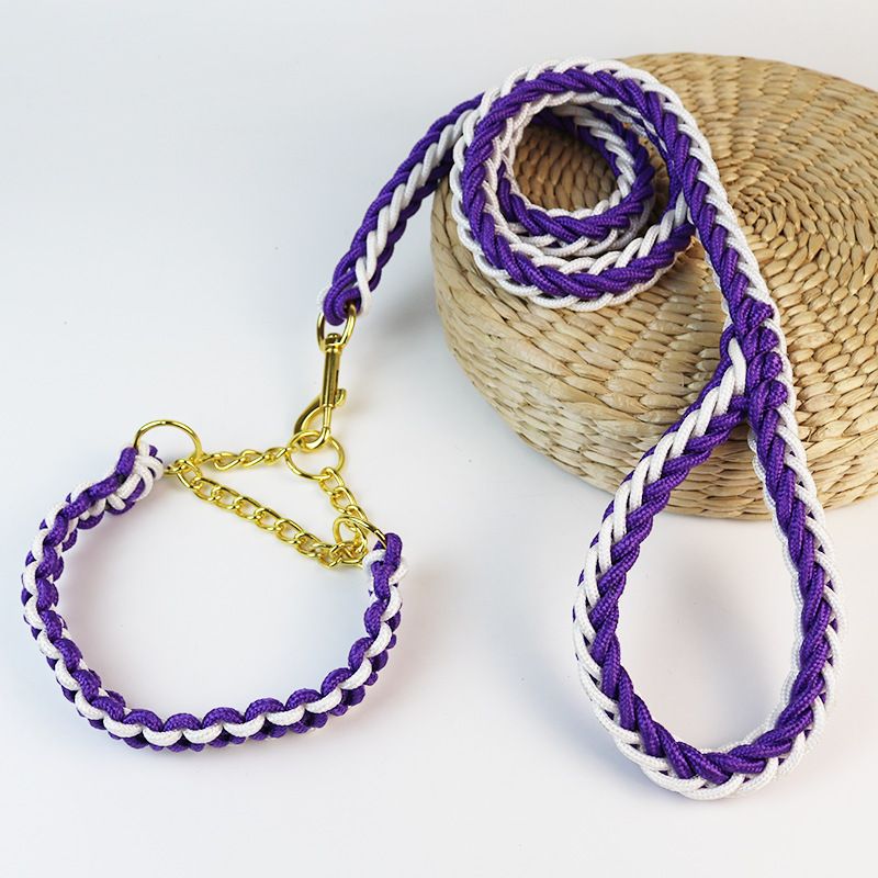 Large Eight-Strand Nylon 8-Strand Braided Pet Dog P Chain Collar Reflective Walking Leash_voghion.com