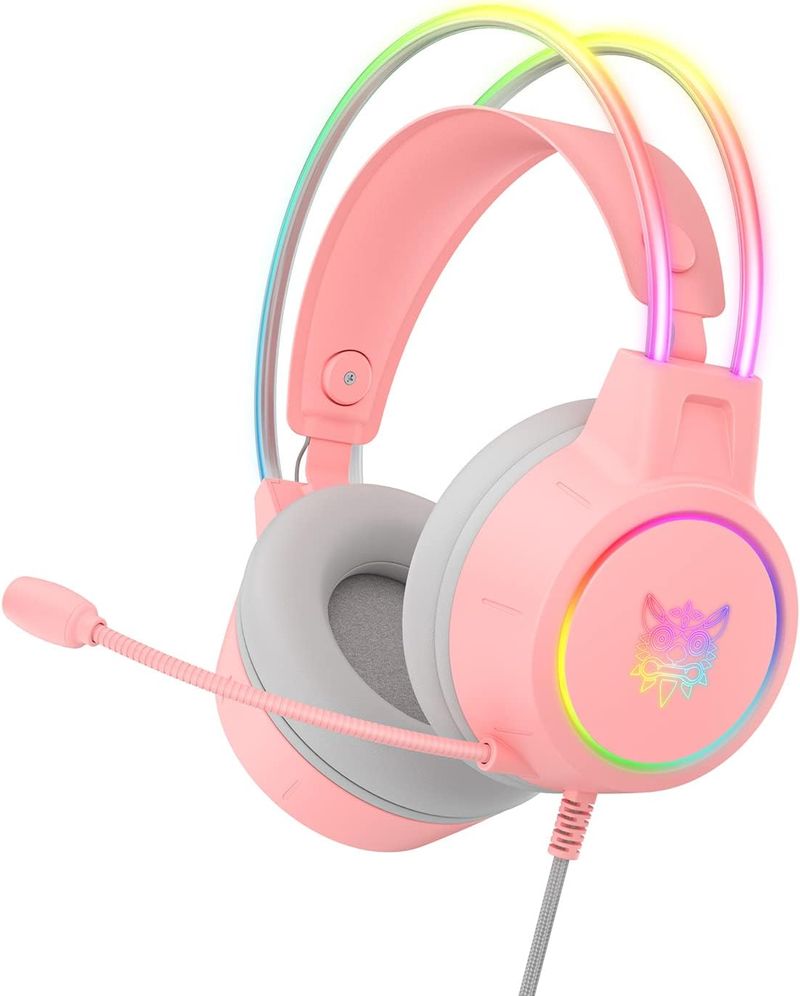 Cuffie da gioco con microfono, cuffie leggere da 3,5 mm con telaio in alluminio RGB, suono surround, compatibili con PS4, PS5, Xbox One e telefono cellulare._voghion.com