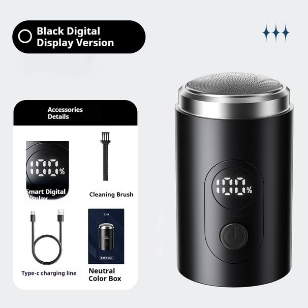 Mini Titanium Shaver - Ultra-Compact Cordless Electric Razor With LED Display, Detachable Washable Heads, 60-Min Runtime, USB-C Fast Charge_voghion.com