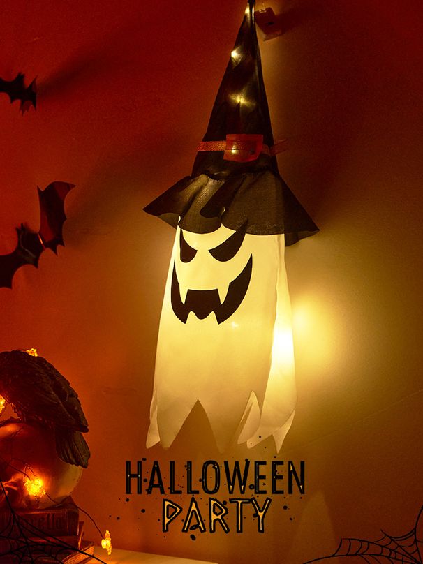 Single Pack 44cm Halloween Ghost LED String Lights - Warm White & Multicolor For Party Decorations_voghion.com