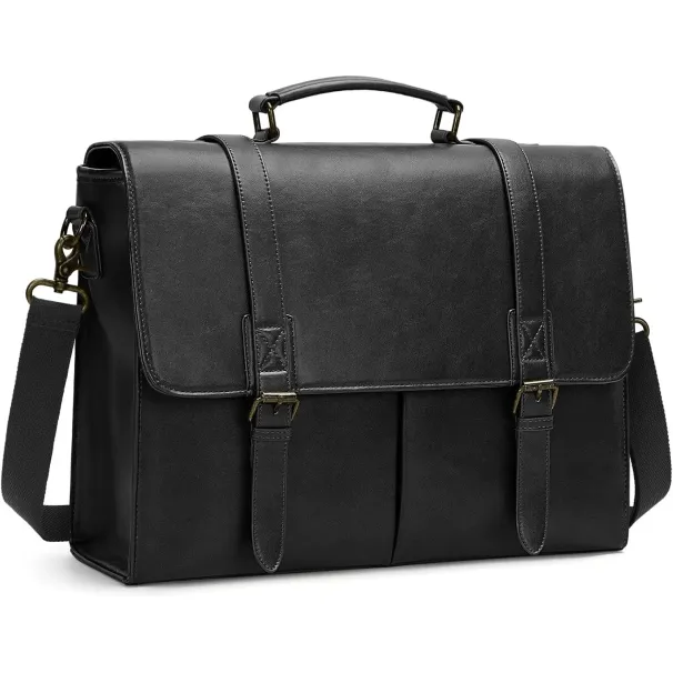 RAINSMORE Vintage Men Messenger Waterproof Leather Briefcase Laptop Large Capacity Satchel Business College Shoulder Bag_voghion.com