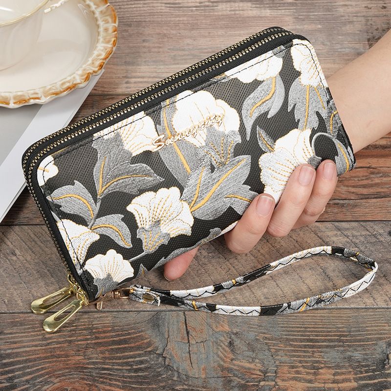 Wallet Card Cases Ladies Wallet Large Capacity Small Fresh Fashion Flower Print Hardware Accessories Pu Trendy Clutch Bag_voghion.com