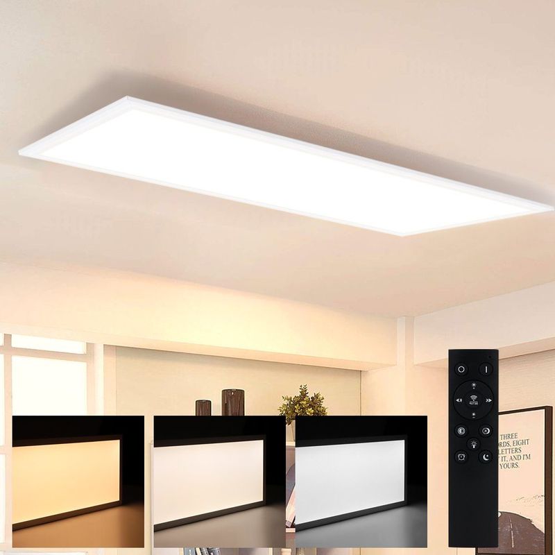 LED Deckenleuchte Weiß Dimmbar Panel - Modern 100x25CM Flach Deckenlampe Wohnzimmer Mit Fernbedienung Küchenlampe 42W Wohnzimmerlampe Deckenpanel_voghion.com