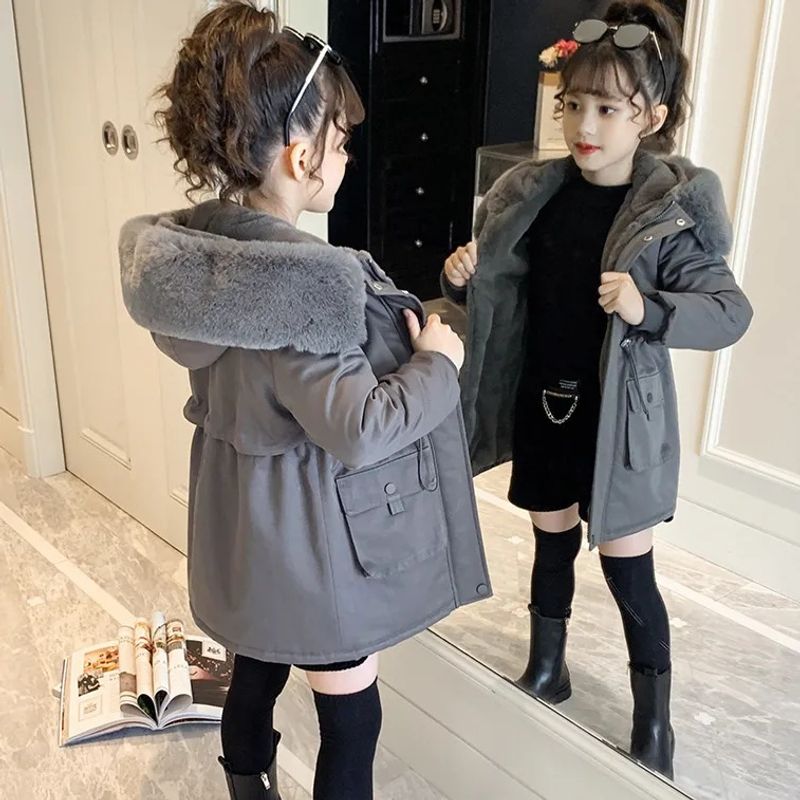 Kids' Clothing New Children's Stylish Plus Velvet Thickened Parka Girls Big Children Cotton Coat_voghion.com