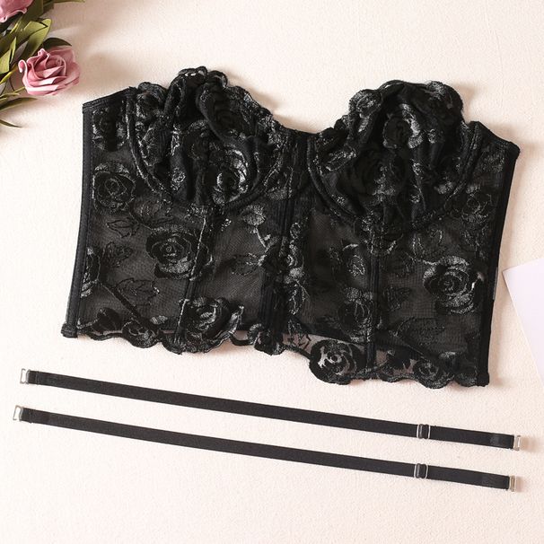 gyönyörű rózsa hímző öv acél halcsont fűző, mellkasi pólya, kis mellény, vállpánttal_voghion.com