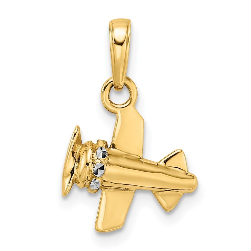 14k W/ White Rhodium 3D Diamond-cut Airplane Pendant_voghion.com