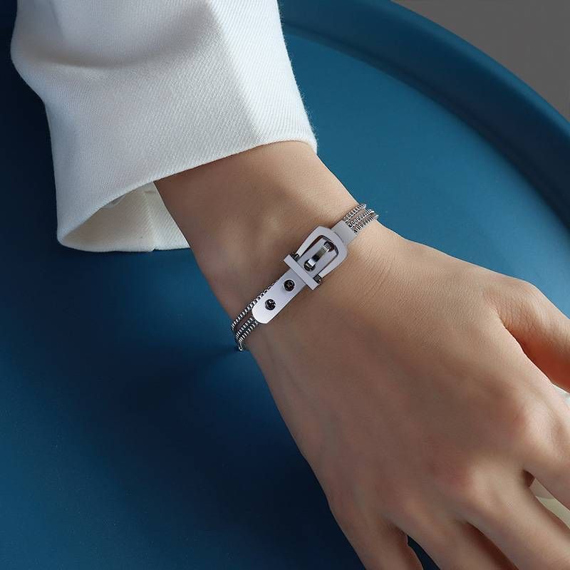 Fashion Titanium Steel Belt Buckle Design Bracelet Simple Multi-layer Chain Cuff Bracelet Hip Hop Jewelry Gift_voghion.com