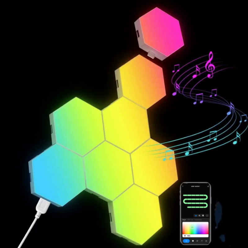 DIY BT Graffiti Wifi Voice Control Hexagonal Gaming Honeycomb Strange Light Board Splicing Quantum Atmosphere Wall Lamp_voghion.com