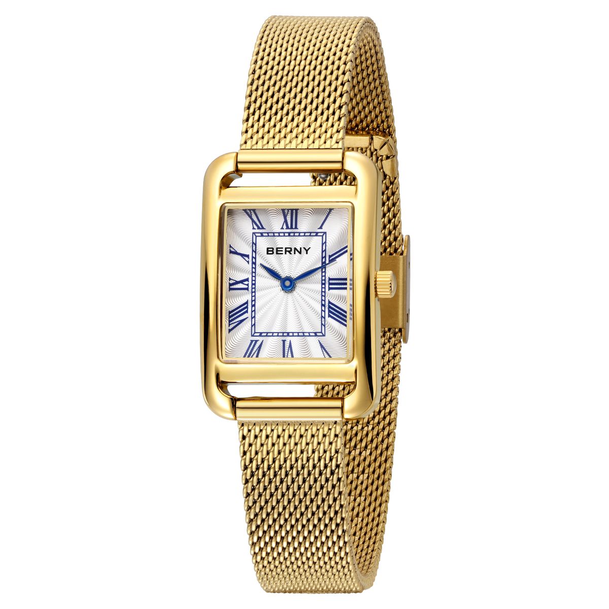 BERNY Watches For Women Dainty Stainless Steel Mesh Bracelet Watch Vintage Rectangular Case Roman Dial Sapphire Waterproof Analog Quartz Wrist Watch_voghion.com