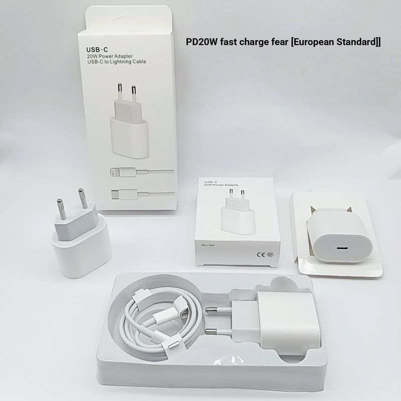 20W PD Fast Charger With Type-C Cable – Compatible With IPhone 15/14/13 & IPad (EU Plug, White, Includes 6A Fast Charge Cable)​_voghion.com
