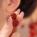 the Same Festive Red Acacia Bean Button Personality Gold Plated Earrings Silver Ear Ornaments Do Not Fade_voghion.com