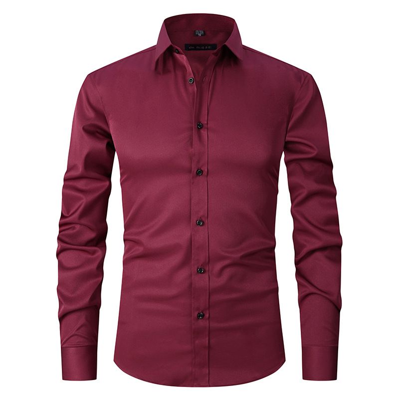 Elastic Long Sleeve Shirt Men's Fashion Shirt Men's Top Slim Fit Solid Color Business Suit Underlay Shirt_voghion.com