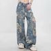 Women's Clothing Retro Printed Ripped Jeans Women's Loose Straight Leg All Match Mopping Wide Leg Pants_voghion.com