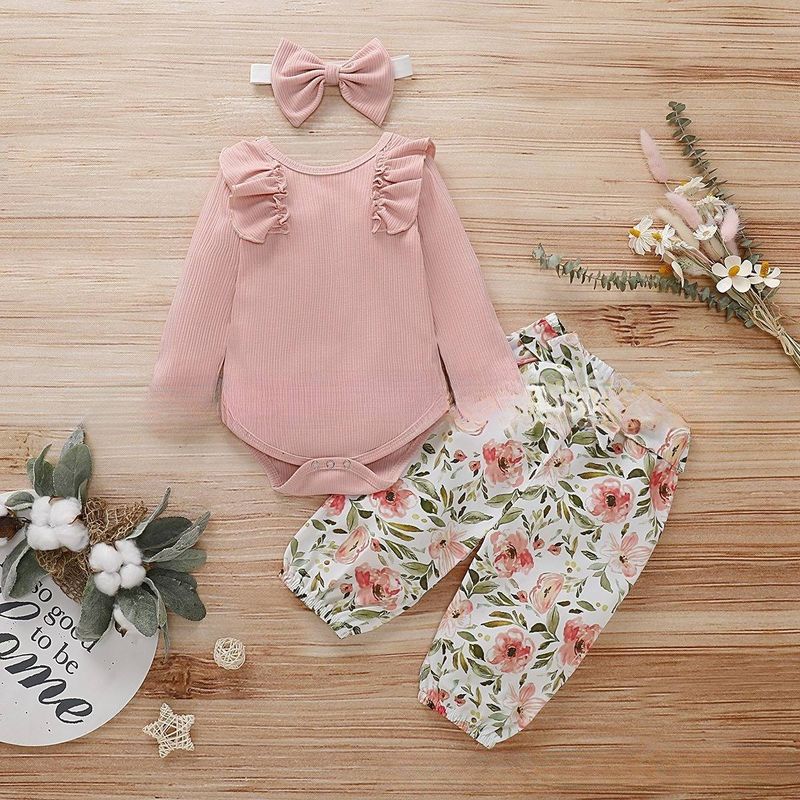 Kinderkleidung Rundhals-Rüschenstrumpfhose und Schleifen-Blumenhose_voghion.com