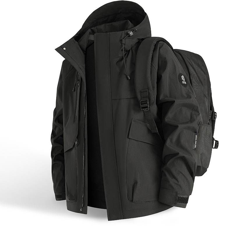 Mountaineering Suit, Hooded Solid Color Couple Waterproof Multi-functional Jacket, Men's Workwear, Down Jacket, Men_voghion.com