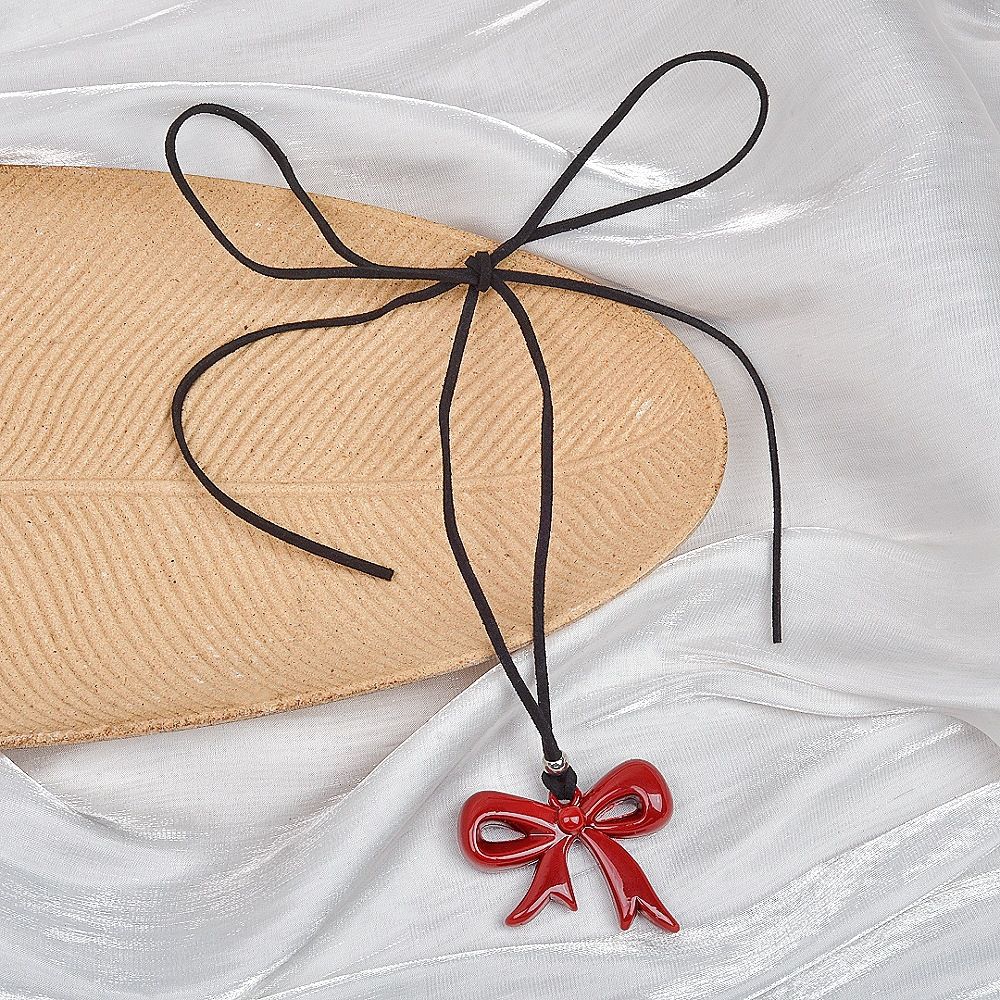 Collana con cuore alla moda, nuova, semplice e lunga, con fiocco rosso, in stile coreano_voghion.com