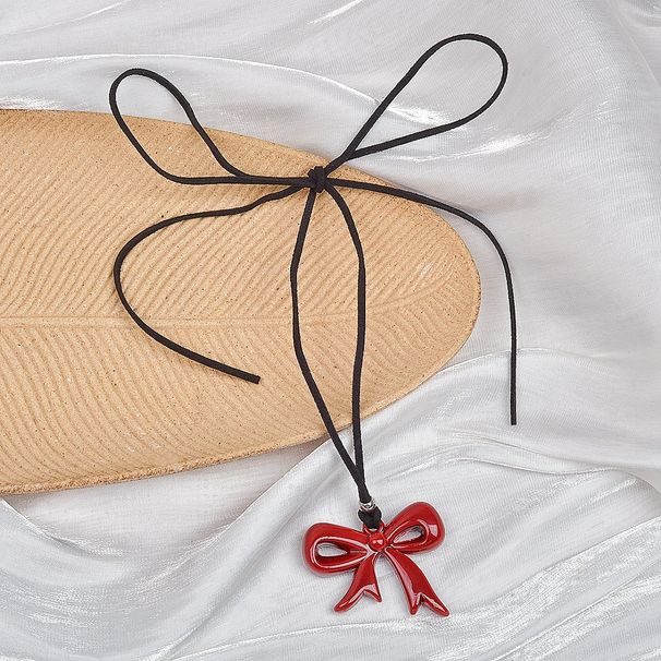 Collana con cuore alla moda, nuova, semplice e lunga, con fiocco rosso, in stile coreano_voghion.com