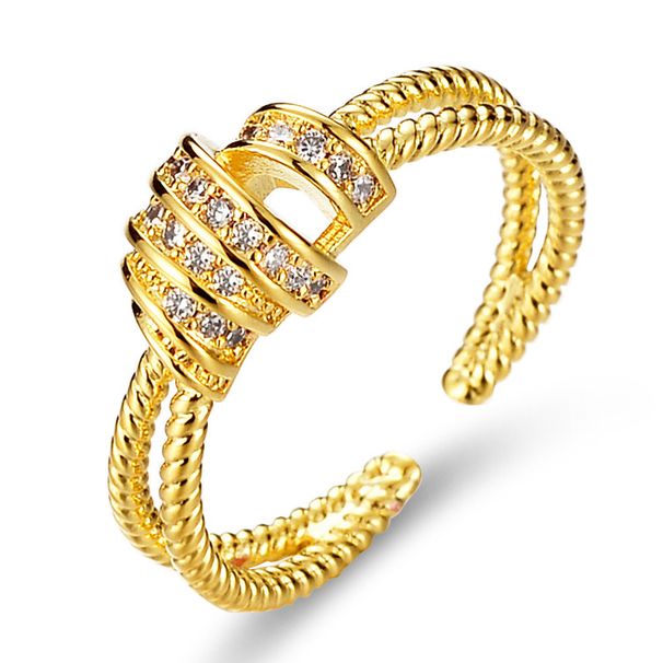 INS Fashion Geometric Crown Zircon Women's Net Red Same Simple and Cool Style Design Feeling Opening Index Finger Ring_voghion.com