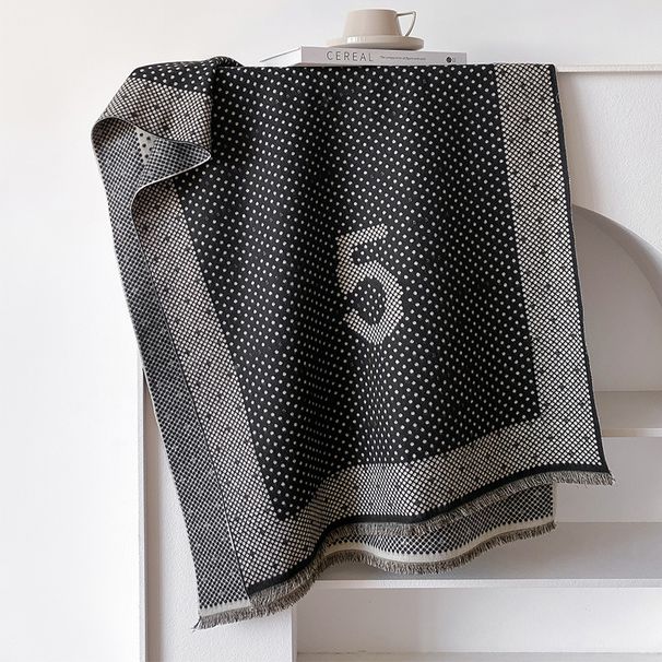 Sciarpa in cashmere da donna di alta qualità con stampa a pois a griglia Thousand Bird, autunno/inverno 2024, con vita a scialle_voghion.com