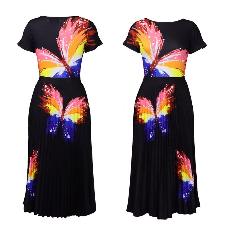 Women's fashion printed top pleated high waist skirt suit two-piece set_voghion.com