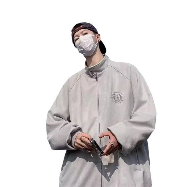 Retro Stand Up Collar Zipper Jacket, Men's And Women's Casual Suede Top, Trendy_voghion.com