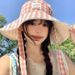 Cappello da pescatore a tesa larga da donna - UPF50+, reversibile, con motivo scozzese e coulisse regolabile, ideale per spiaggia e viaggi._voghion.com