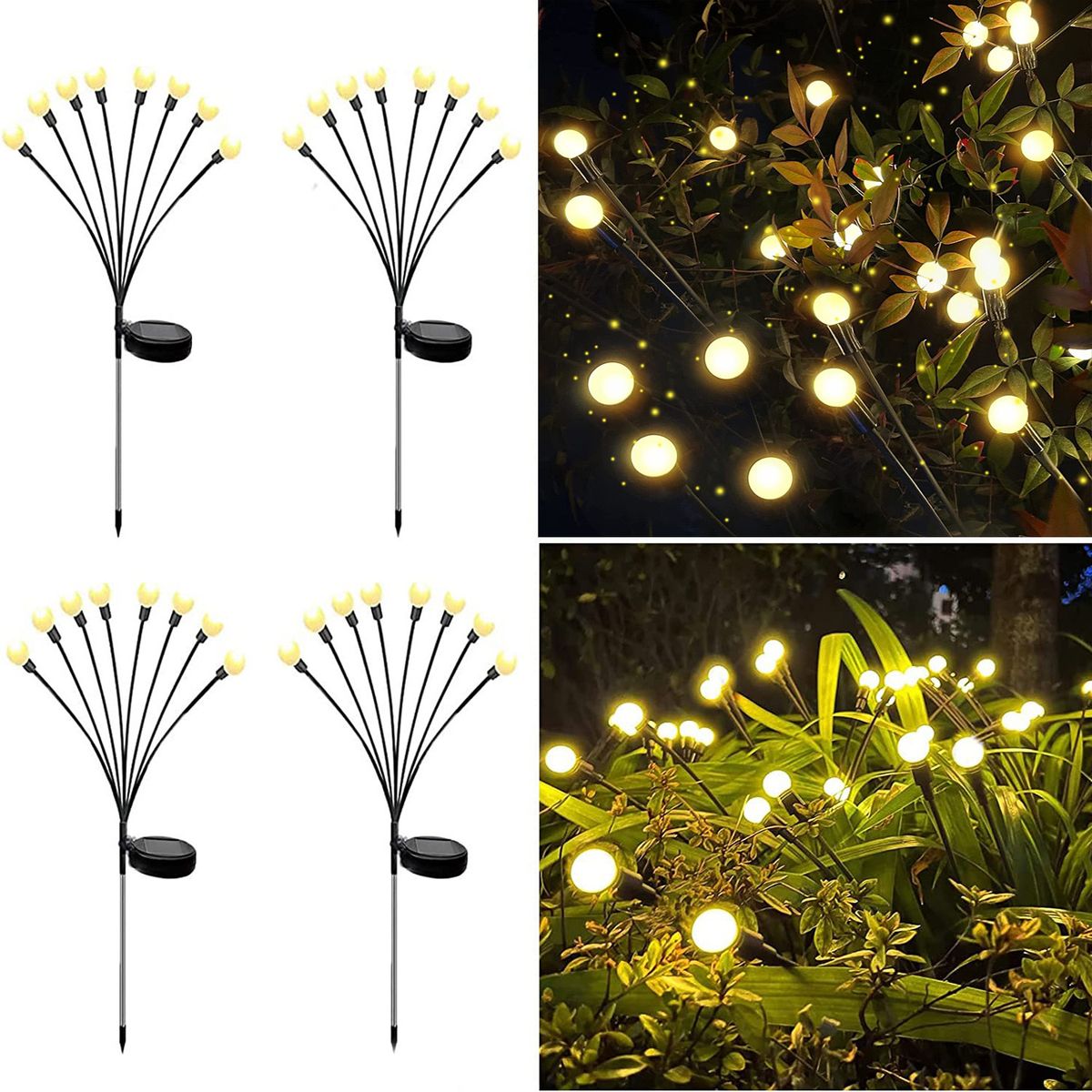 Solar Firefly LED String Lights - IP66 Waterproof Outdoor Garden Decor With 8 Lighting Modes, 12H Runtime, 0.06W LED, CE Certified_voghion.com