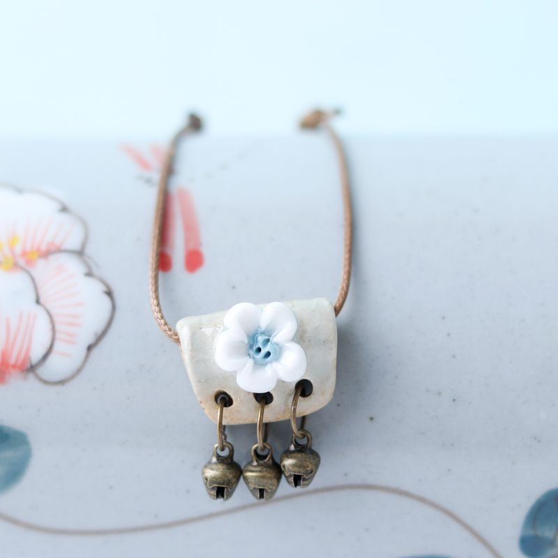Jingdezhen Handmade Ceramic Flower Necklace Artisan - Crafted With Bell Charms For Daily Wear Adding Bohemian & Vintage Elegance_voghion.com