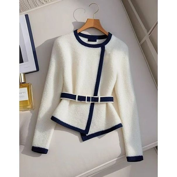 Abbigliamento da donna cardigan bianco lavorato a maglia con un design di nicchia e cappotto maglione con vita alta di alta qualità per le donne_voghion.com