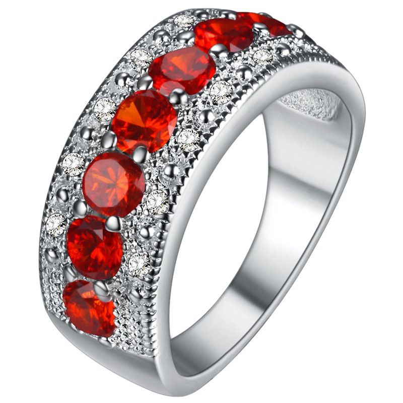 Prata Banhado 7-Stones Redonda Criado Granada Ametista Cubic Zirconia Filled Noivado Casamento Proposta Promessa Banda Anel Requintado Para Mulheres Amante_voghion.com