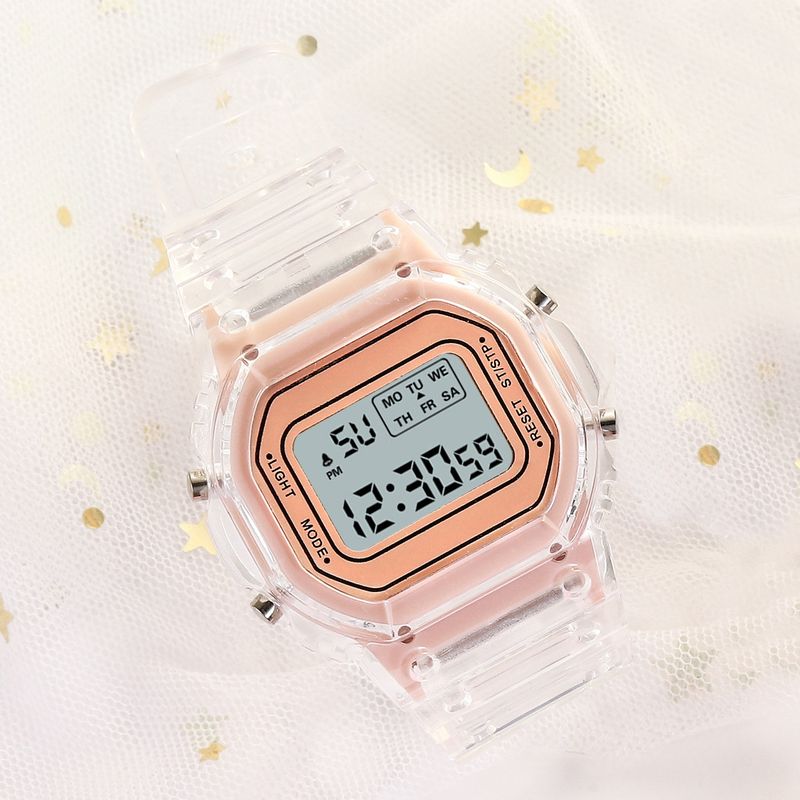 Student ildren's Korean version simple ins Harajuku style transparent small square luminous alarm clock electronic_voghion.com