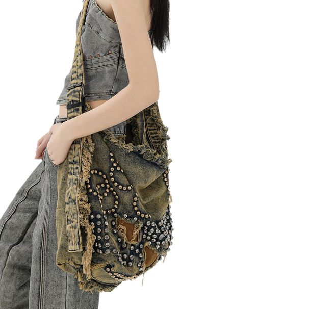 2025 Denim American Fashion Rivet Design Umhängetasche Student Große Kapazität Tasche Y2K Mode Personalisierte Casual Täglichen_voghion.com