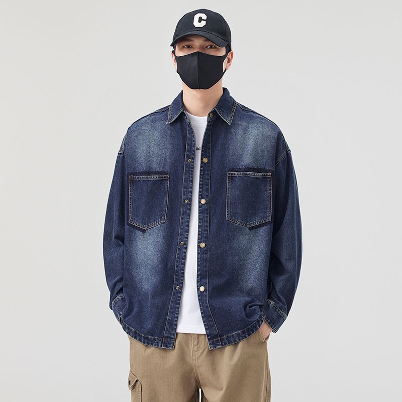 Kevad- ja sügisene Ameerika moebrändi pestud teksariidest meeste uus lahtine ülisuur pikkade varrukatega särk vabaaja mitmekülgne_voghion.com