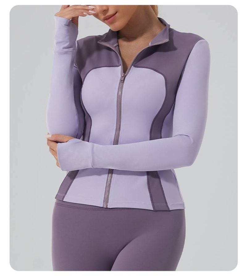New Fitness Clothes Slim Yoga Clothes Jacket Sports Jacket Women's Yoga Clothes Long Sleeved Top Stand Collar Zipper_voghion.com