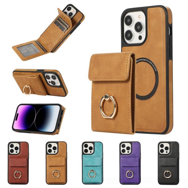 Magnetic Card Holder Phone Case For IPhone 15 14 13 12 Pro - 2-in-1 Wallet & Ring Stand Protective Cover (Multiple Colors)_voghion.com