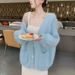 Oversized Glitter Knit Cardigan – Japanese-Inspired Cozy V-Neck Open Front Sweater_voghion.com