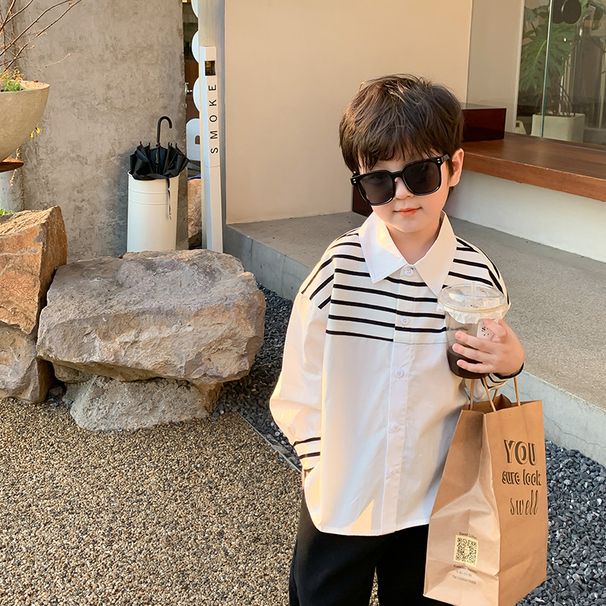 Kids’ Clothing Children's Shirts For Boys And Girls Spring New Handsome Striped Shirts For Babies Versatile Lapel Loose Tops_voghion.com