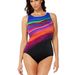 Plus Size Women's One Piece Swimsuit - Rainbow Gradient Stripes High Elasticity Swimwear For Beach & Poo_voghion.com