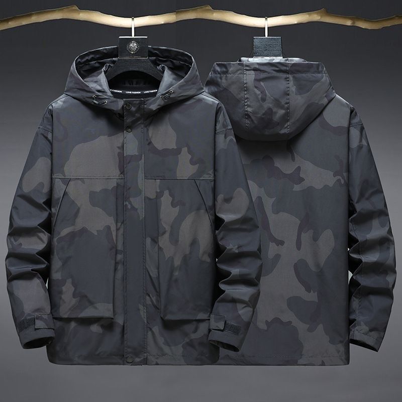 Veste de camouflage patchwork décontractée pour hommes, grande taille, manteau de travail pour hommes_voghion.com