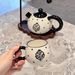 French Vintage Ceramic Tea Set With Tray – Floral & Polka Dot Design, 1 Teapot & 4 Cups, Perfect For Gifting & Home Decor_voghion.com