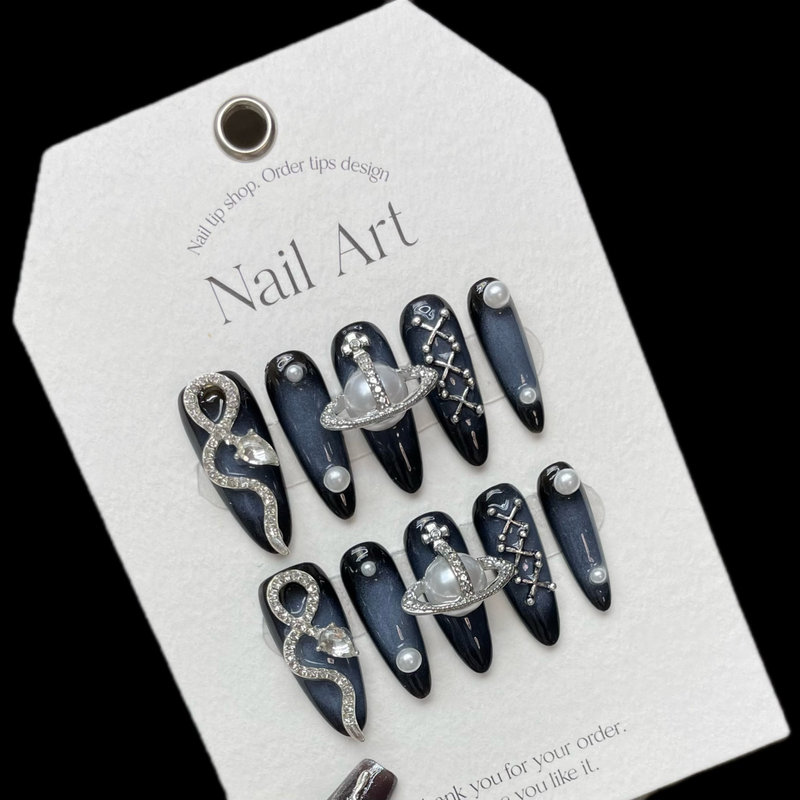 Lösnaglar Handgjorda Queen Mother Snake Metall Het Tjej Lång Nagelkonst Patch_voghion.com