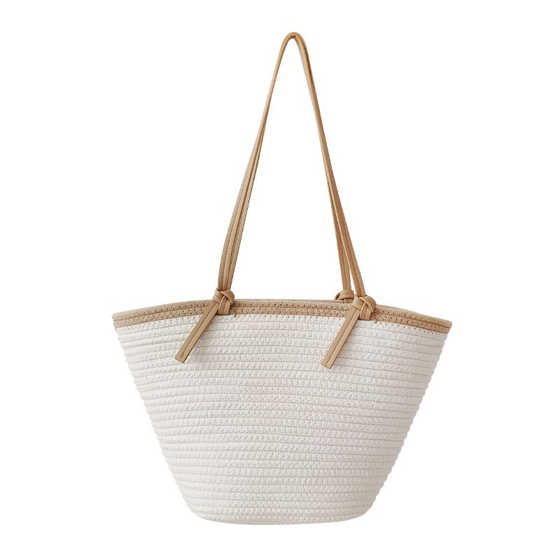 Borse da donna Nuova moda Semplice borsa in corda di cotone intrecciata Borsa di paglia fatta a mano Borsa da spiaggia per le vacanze Borsa tote di grande capacità Donna_voghion.com