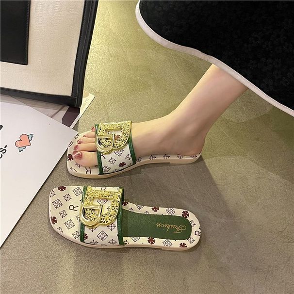 Pantofole da donna estive, multicolori, con fondo piatto, alla moda, sandali da spiaggia alla moda, versatili, pantofole a una linea per_voghion.com