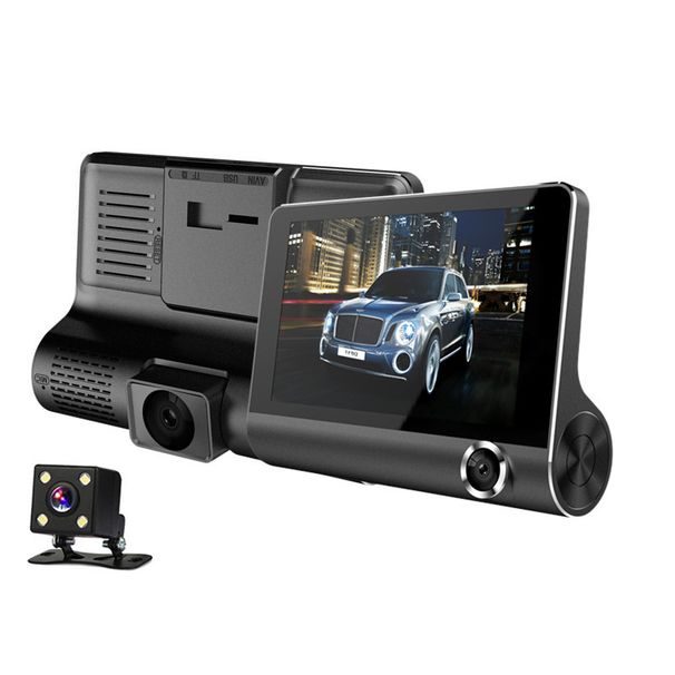 Enregistreur vidéo de voiture DVR 4 pouces Full HD 1080P 3 objectifs 170 ° G-sensor Surveillance de stationnement Caméscope de vision nocturne_voghion.com