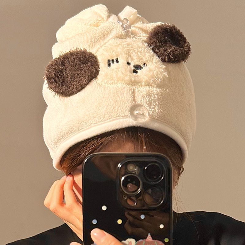 Cute Puppy Towel For Women, Absorbent Quick-Dry Hair Wrap, Adult Home Use Coral Fleece Thickened Bath Cap_voghion.com