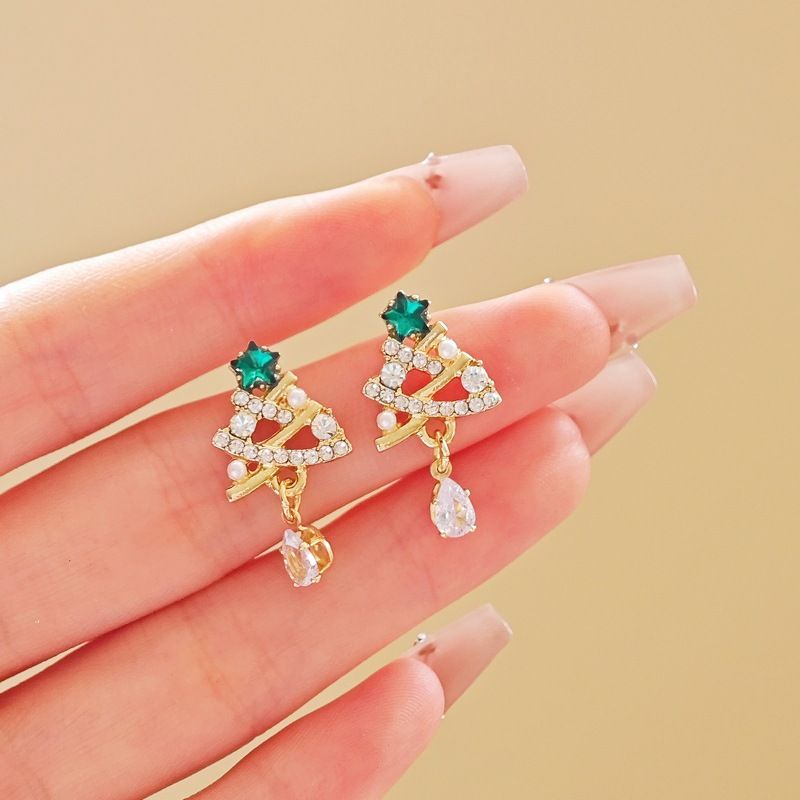 1 Pair Christmas Elegant Christmas Tree Alloy Drop Earrings_voghion.com