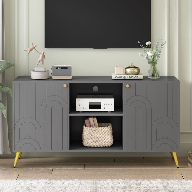 U-Can Modern TV Stand For TVs Up To 55 Inches, Entertainment Center Media Console,Adjustable Shelf, Metal Legs, Handles And Anti-tip Device For Livi_voghion.com