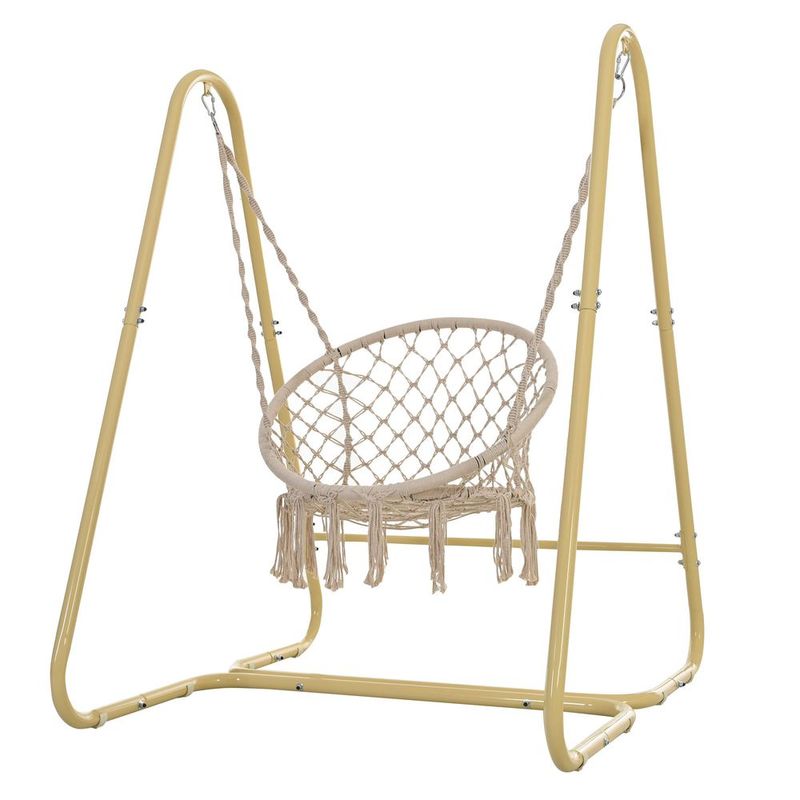 Handmade Macrame Swing Hammock Chair With Stand - Indoor/Outdoor Boho Style Seating_voghion.com